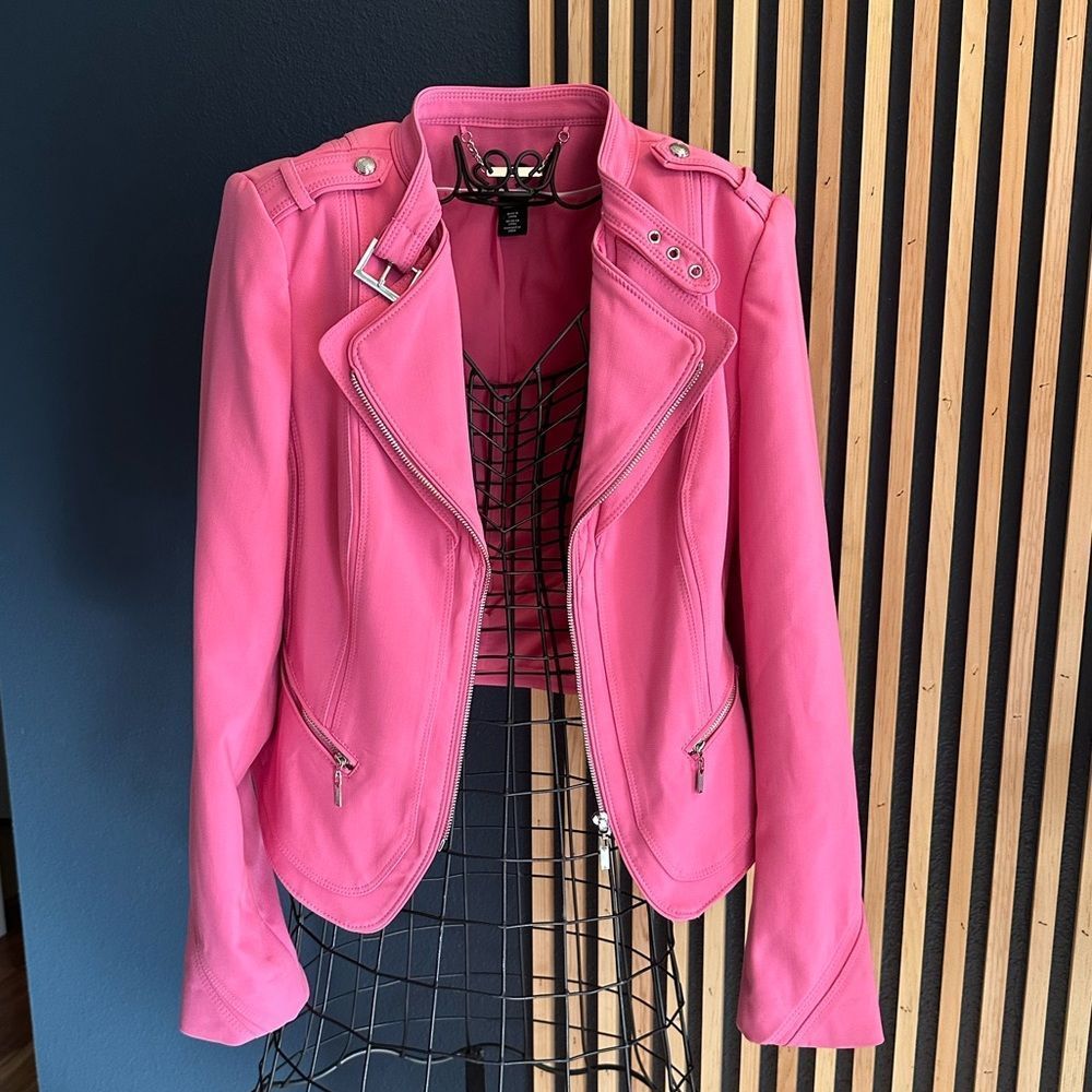 White House Black Market Pink Moto Utility Jacket - Picture 2 of 6